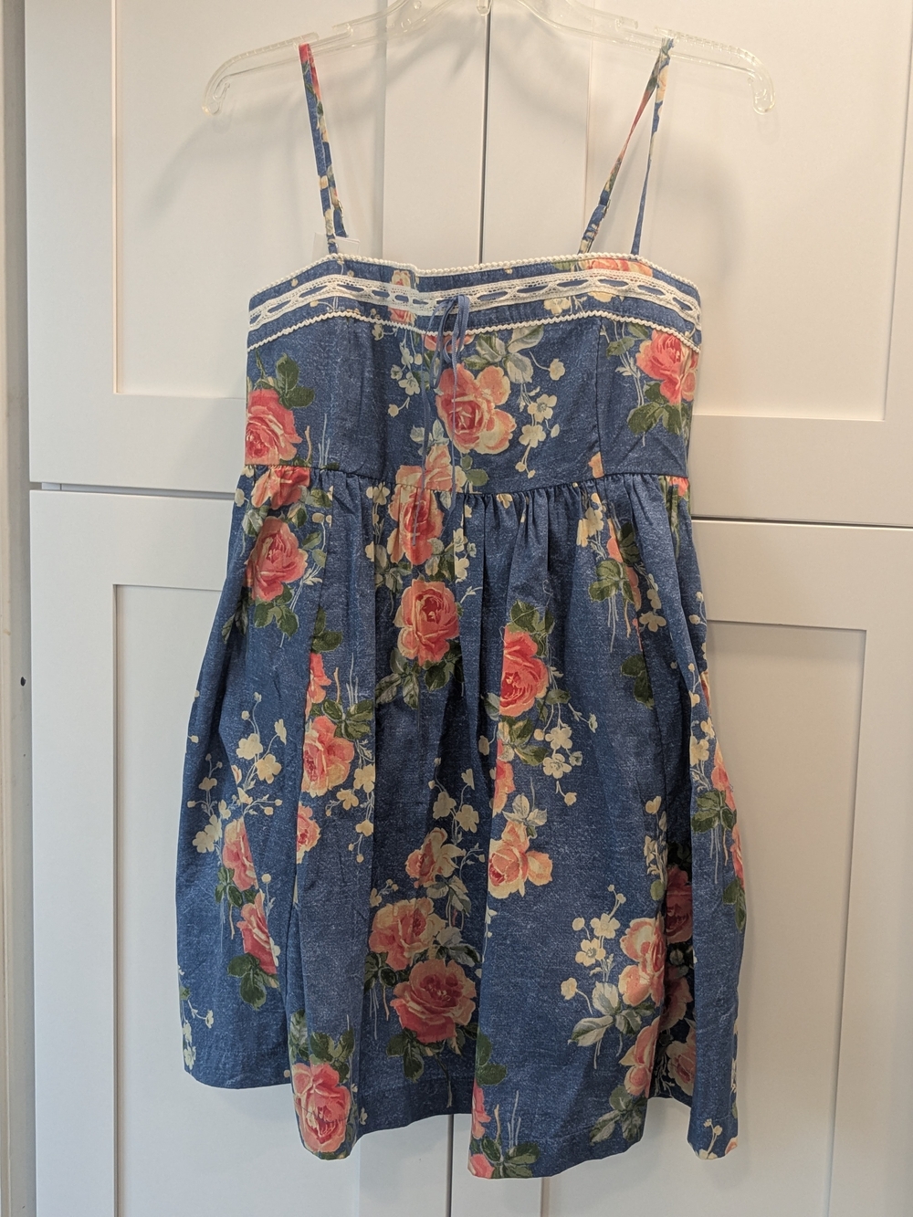 Abercrombie & Fitch Blue Floral Romper with Pink Roses